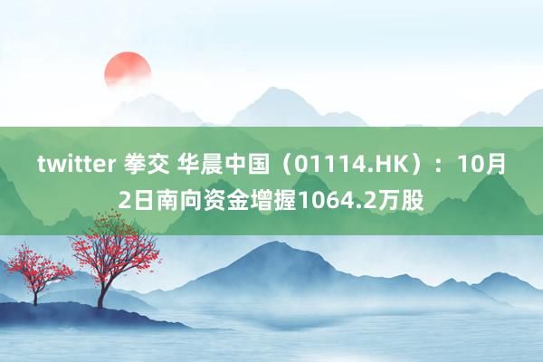 twitter 拳交 华晨中国（01114.HK）：10月2日南向资金增握1064.2万股