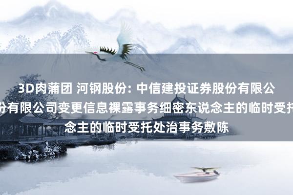 3D肉蒲团 河钢股份: 中信建投证券股份有限公司对于河钢股份有限公司变更信息裸露事务细密东说念主的临时受托处治事务敷陈