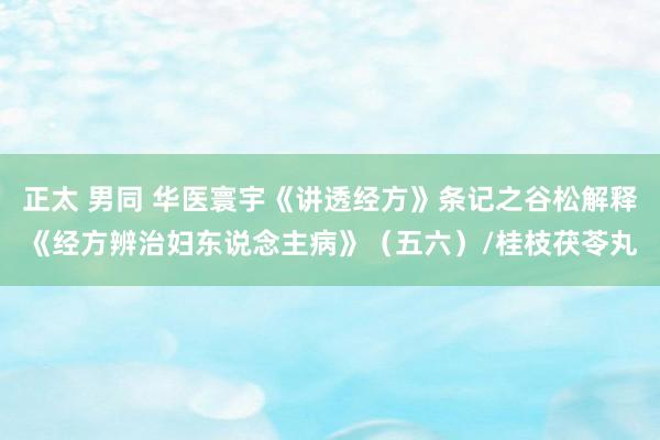 正太 男同 华医寰宇《讲透经方》条记之谷松解释《经方辨治妇东说念主病》（五六）/桂枝茯苓丸